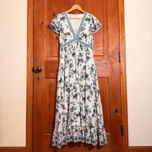 Max Studio London Flower Print Cotton Maxi Dress Womens L